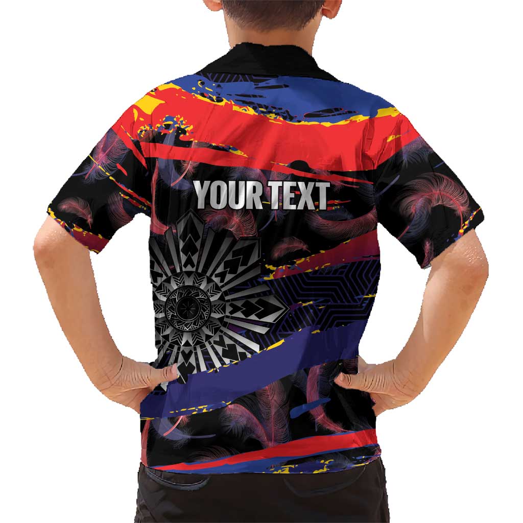 Personalised Philippines Sun Tattoo Kid Hawaiian Shirt Feathers Filipinas Grunge Style Black