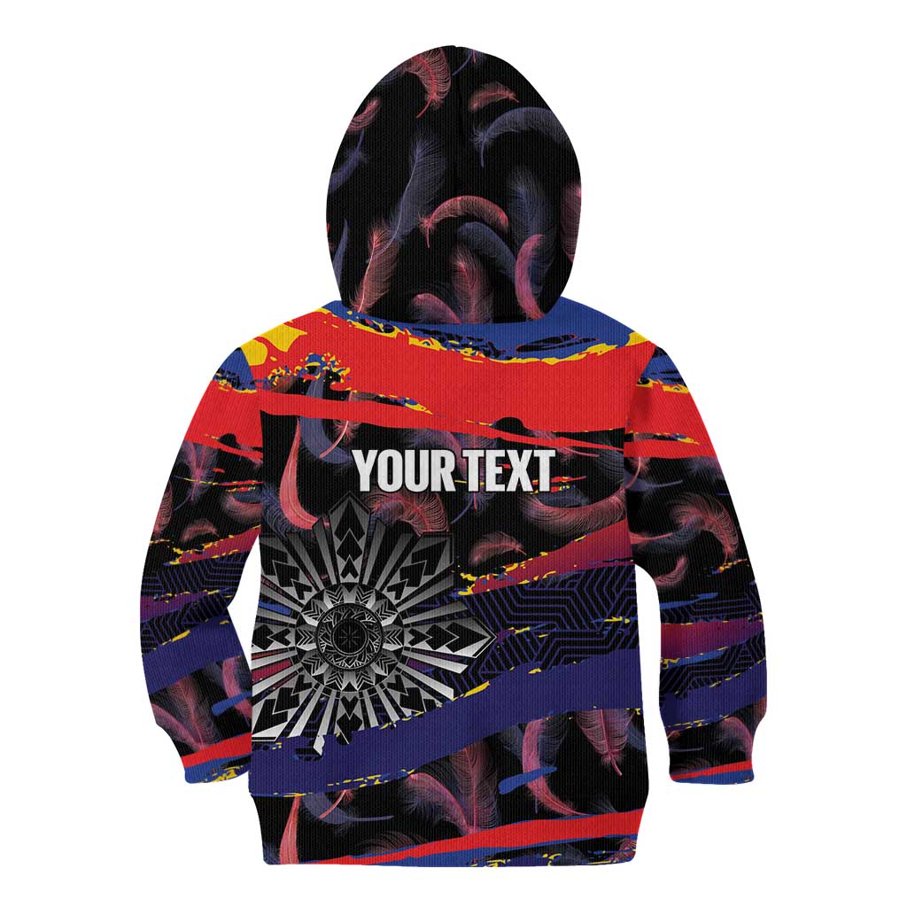 Personalised Philippines Sun Tattoo Kid Hoodie Feathers Filipinas Grunge Style Black