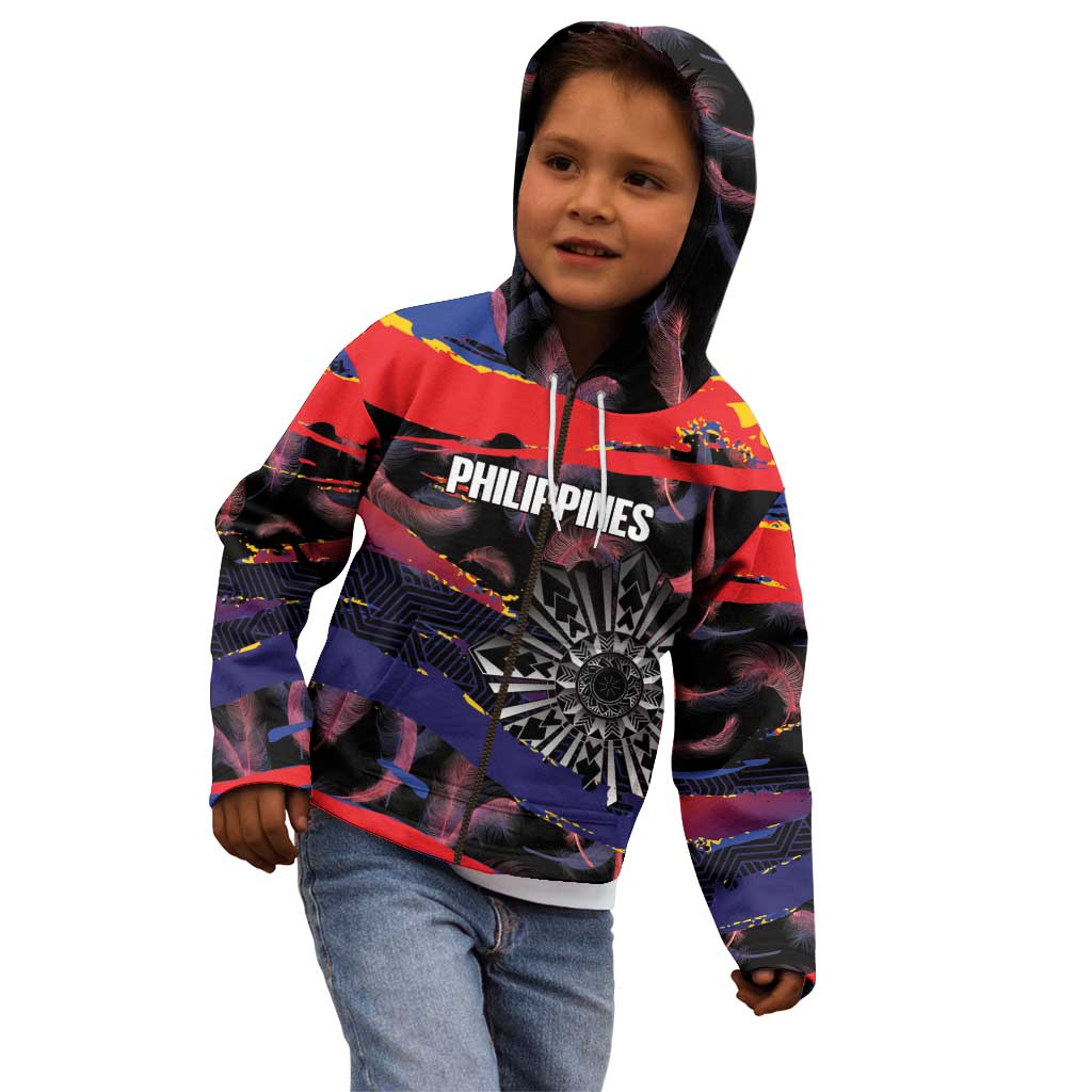 Personalised Philippines Sun Tattoo Kid Hoodie Feathers Filipinas Grunge Style Black