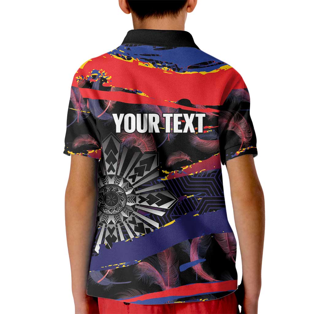 Personalised Philippines Sun Tattoo Kid Polo Shirt Feathers Filipinas Grunge Style Black