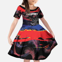 Personalised Philippines Sun Tattoo Kid Short Sleeve Dress Feathers Filipinas Grunge Style Black