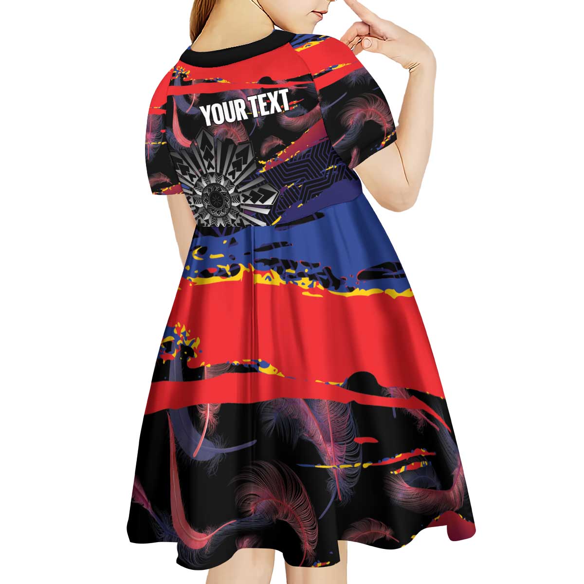 Personalised Philippines Sun Tattoo Kid Short Sleeve Dress Feathers Filipinas Grunge Style Black