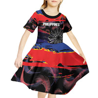 Personalised Philippines Sun Tattoo Kid Short Sleeve Dress Feathers Filipinas Grunge Style Black