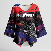 Personalised Philippines Sun Tattoo Kimono Sleeve Blouse Feathers Filipinas Grunge Style Black