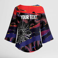 Personalised Philippines Sun Tattoo Kimono Sleeve Blouse Feathers Filipinas Grunge Style Black