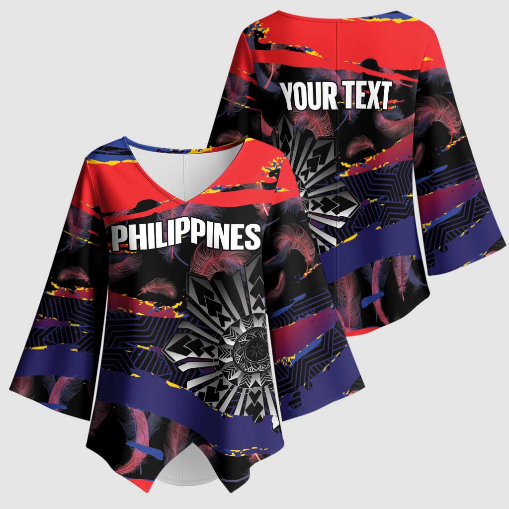 Personalised Philippines Sun Tattoo Kimono Sleeve Blouse Feathers Filipinas Grunge Style Black