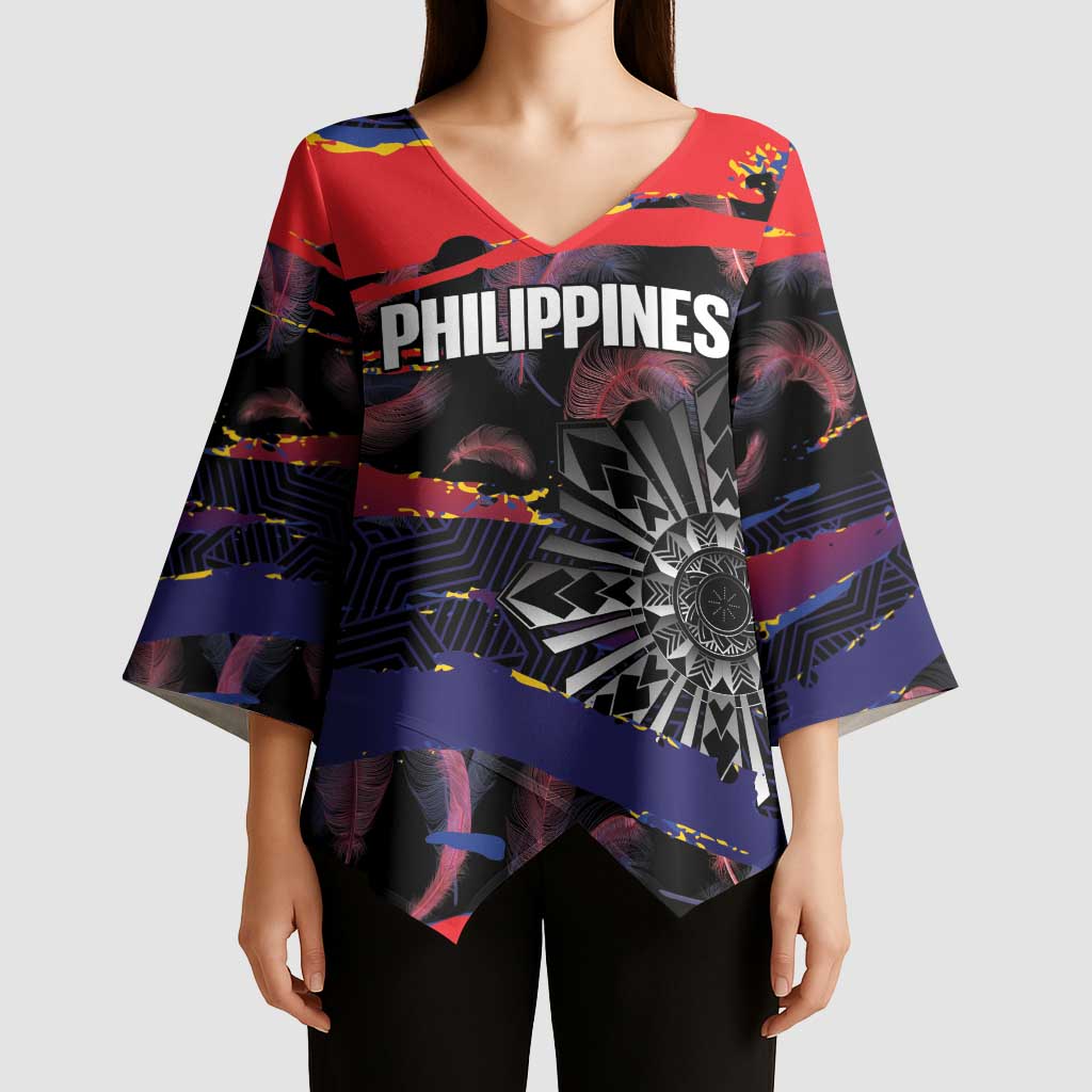 Personalised Philippines Sun Tattoo Kimono Sleeve Blouse Feathers Filipinas Grunge Style Black