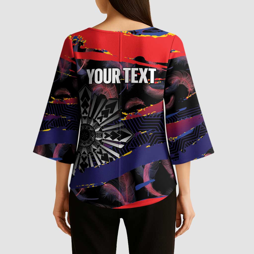 Personalised Philippines Sun Tattoo Kimono Sleeve Blouse Feathers Filipinas Grunge Style Black