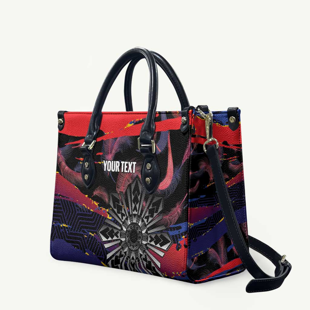 Personalised Philippines Sun Tattoo Leather Bag Feathers Filipinas Grunge Style Black