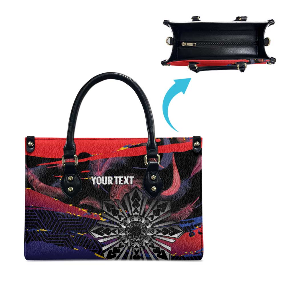 Personalised Philippines Sun Tattoo Leather Bag Feathers Filipinas Grunge Style Black