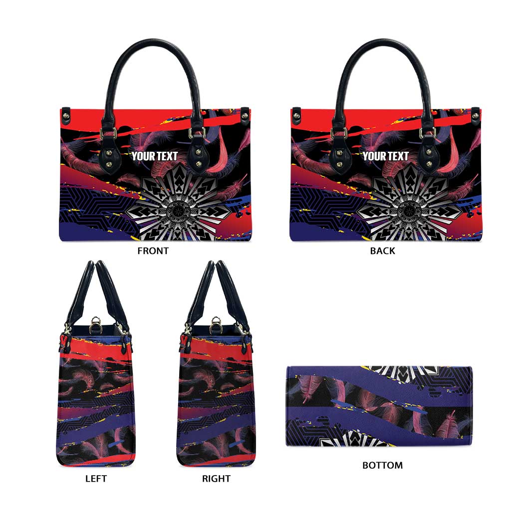 Personalised Philippines Sun Tattoo Leather Bag Feathers Filipinas Grunge Style Black