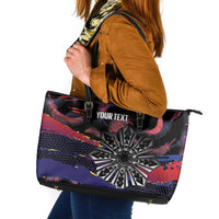 Personalised Philippines Sun Tattoo Leather Tote Bag Feathers Filipinas Grunge Style Black
