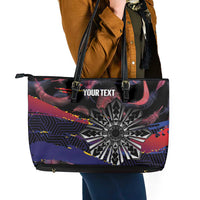 Personalised Philippines Sun Tattoo Leather Tote Bag Feathers Filipinas Grunge Style Black