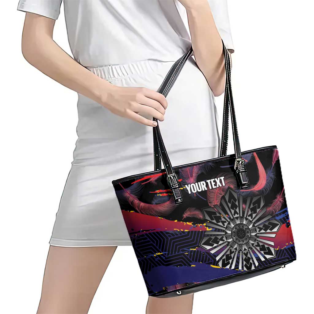 Personalised Philippines Sun Tattoo Leather Tote Bag Feathers Filipinas Grunge Style Black