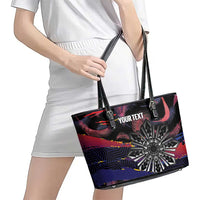 Personalised Philippines Sun Tattoo Leather Tote Bag Feathers Filipinas Grunge Style Black