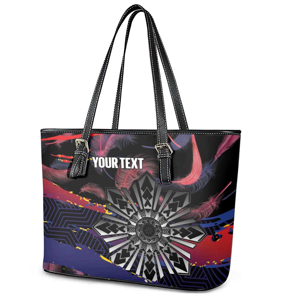 Personalised Philippines Sun Tattoo Leather Tote Bag Feathers Filipinas Grunge Style Black