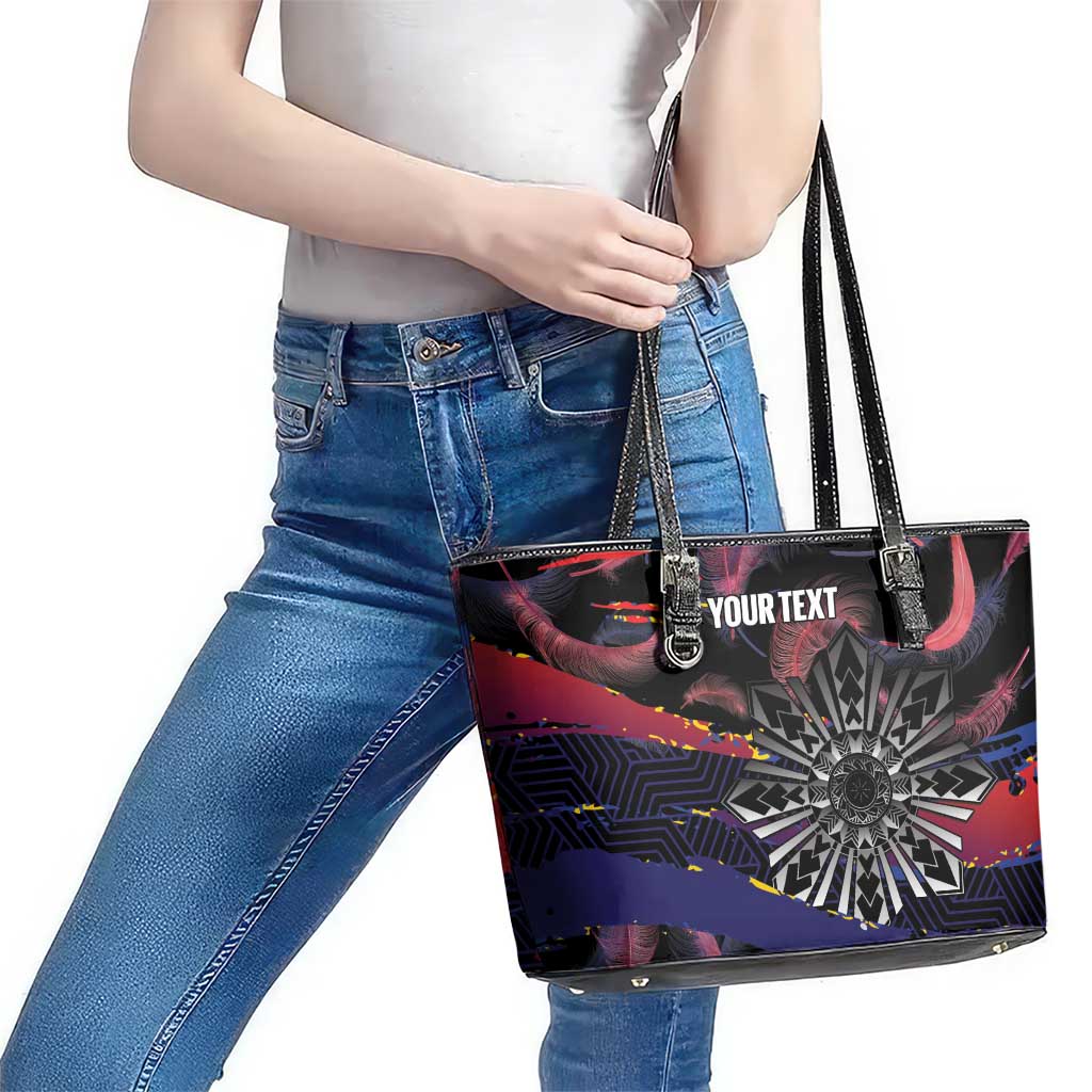 Personalised Philippines Sun Tattoo Leather Tote Bag Feathers Filipinas Grunge Style Black