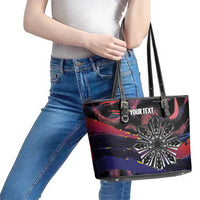 Personalised Philippines Sun Tattoo Leather Tote Bag Feathers Filipinas Grunge Style Black