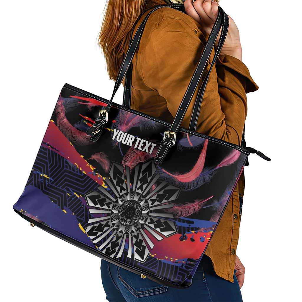 Personalised Philippines Sun Tattoo Leather Tote Bag Feathers Filipinas Grunge Style Black