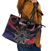 Personalised Philippines Sun Tattoo Leather Tote Bag Feathers Filipinas Grunge Style Black