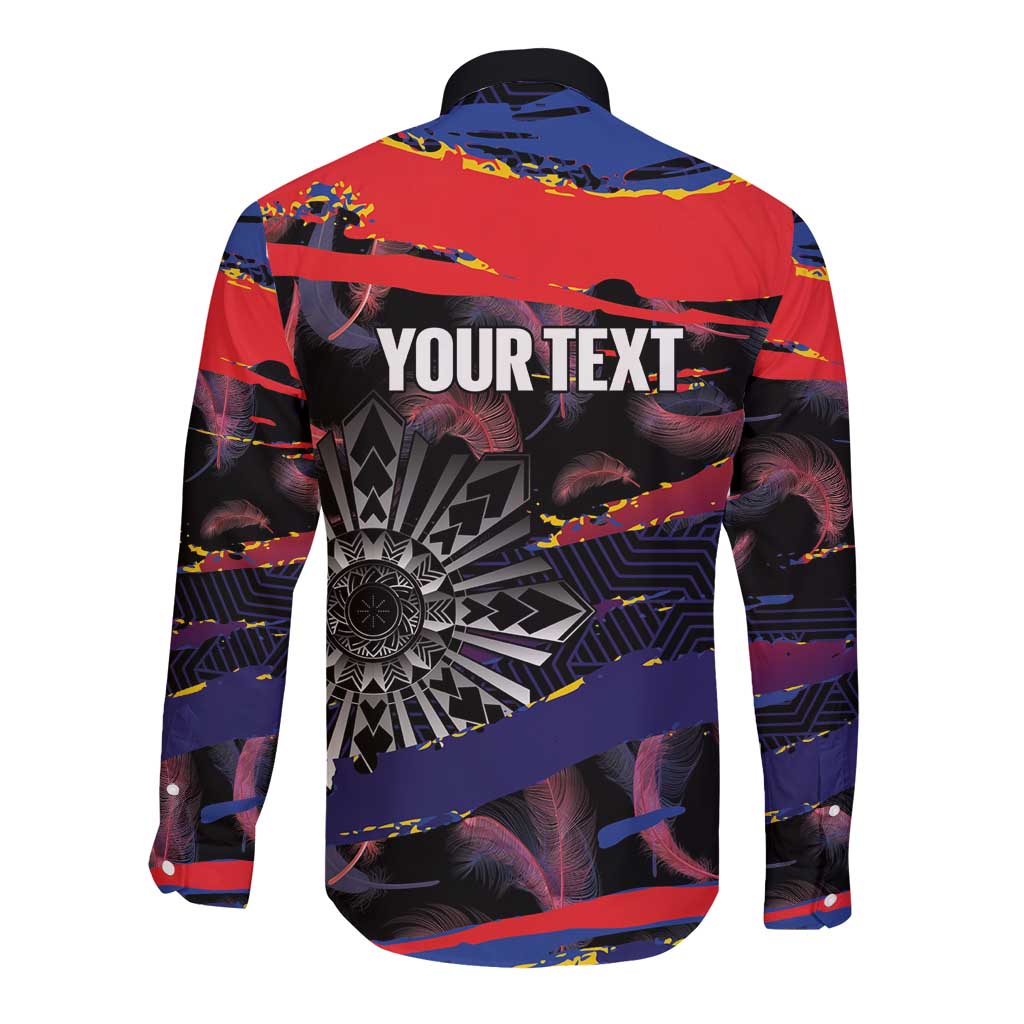 Personalised Philippines Sun Tattoo Long Sleeve Button Shirt Feathers Filipinas Grunge Style Black