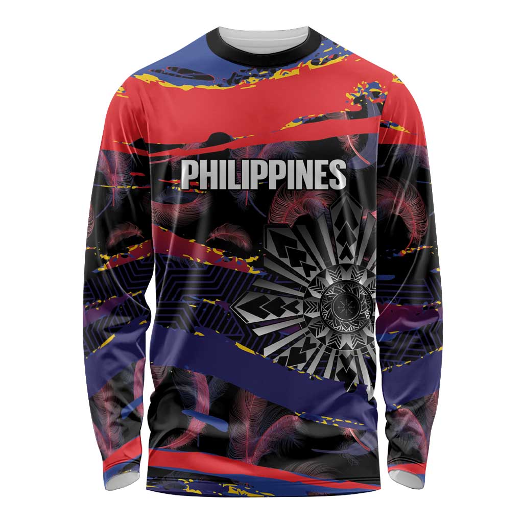 Personalised Philippines Sun Tattoo Long Sleeve Shirt Feathers Filipinas Grunge Style Black