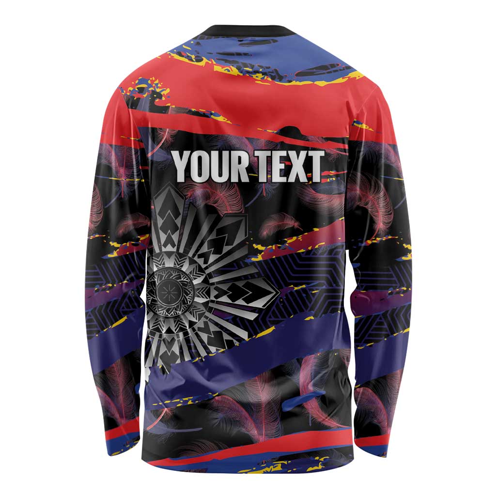 Personalised Philippines Sun Tattoo Long Sleeve Shirt Feathers Filipinas Grunge Style Black