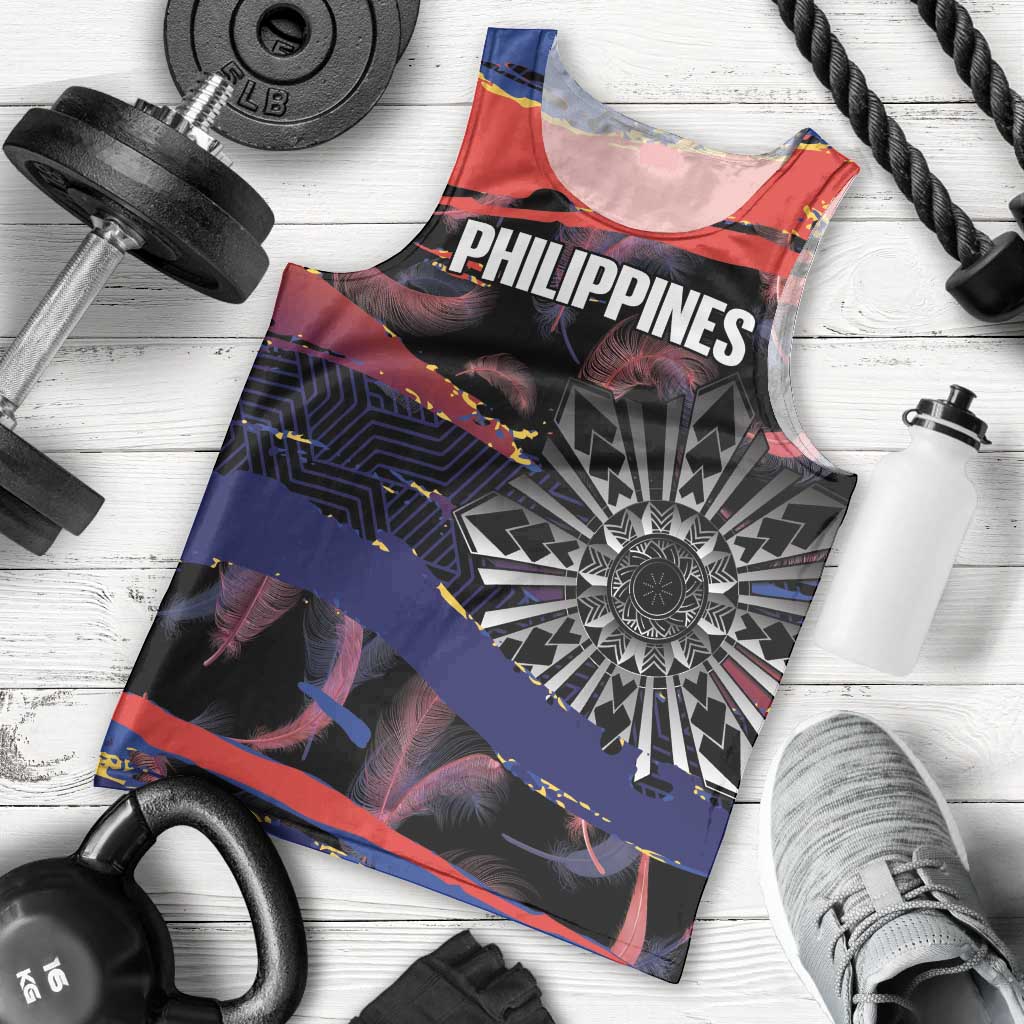 Personalised Philippines Sun Tattoo Men Tank Top Feathers Filipinas Grunge Style Black