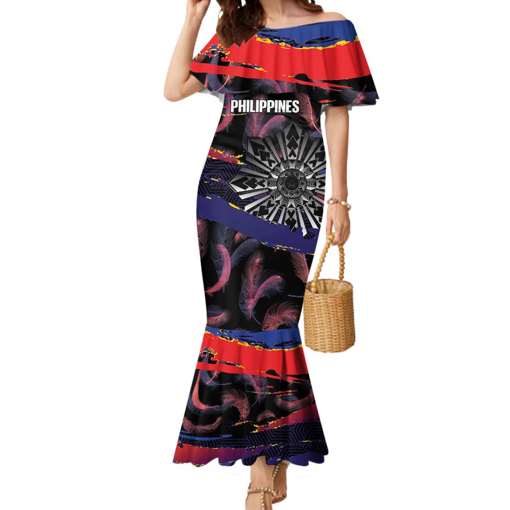 Personalised Philippines Sun Tattoo Mermaid Dress Feathers Filipinas Grunge Style Black