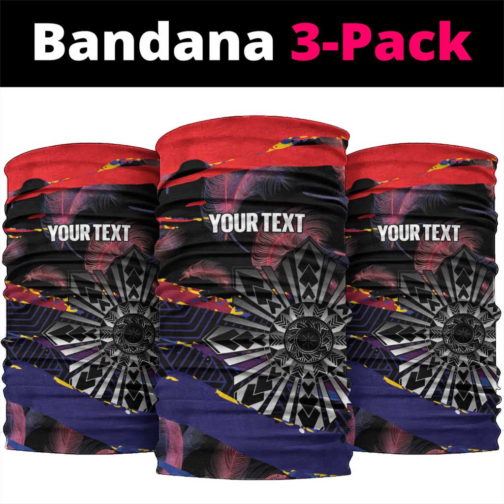 Personalised Philippines Sun Tattoo Neck Gaiter Feathers Filipinas Grunge Style Black