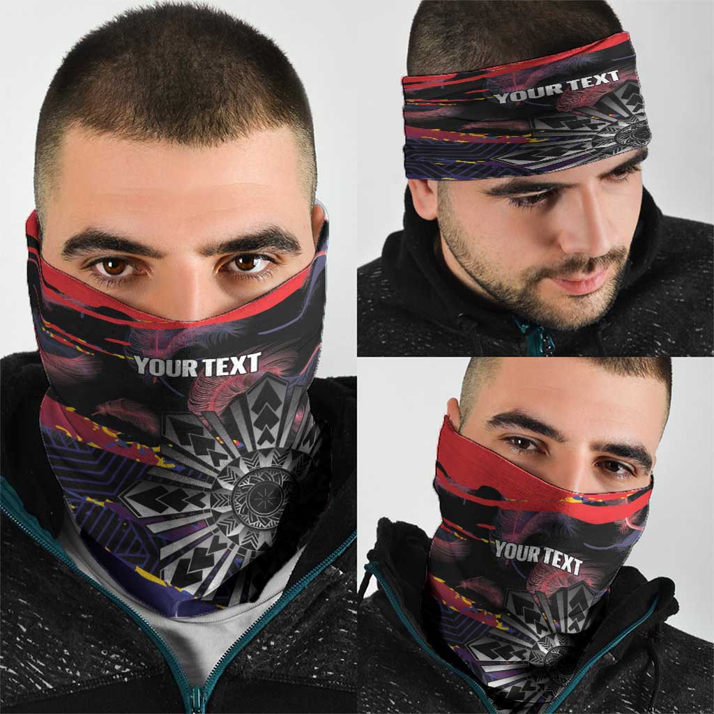 Personalised Philippines Sun Tattoo Neck Gaiter Feathers Filipinas Grunge Style Black