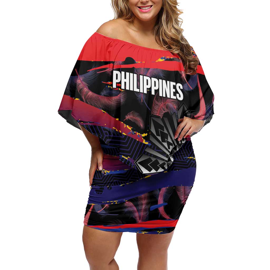 Personalised Philippines Sun Tattoo Off Shoulder Short Dress Feathers Filipinas Grunge Style Black