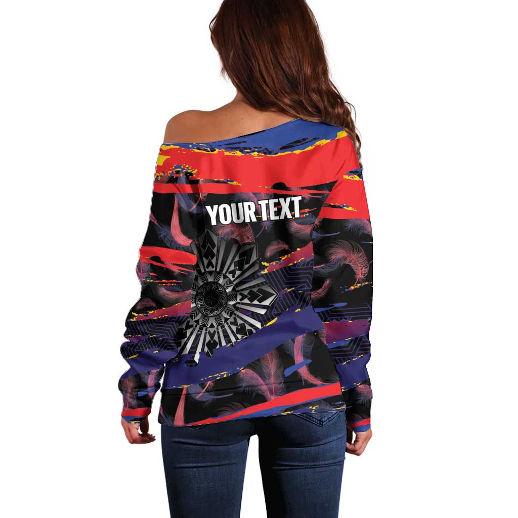 Personalised Philippines Sun Tattoo Off Shoulder Sweater Feathers Filipinas Grunge Style Black