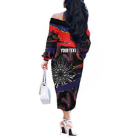 Personalised Philippines Sun Tattoo Off The Shoulder Long Sleeve Dress Feathers Filipinas Grunge Style Black