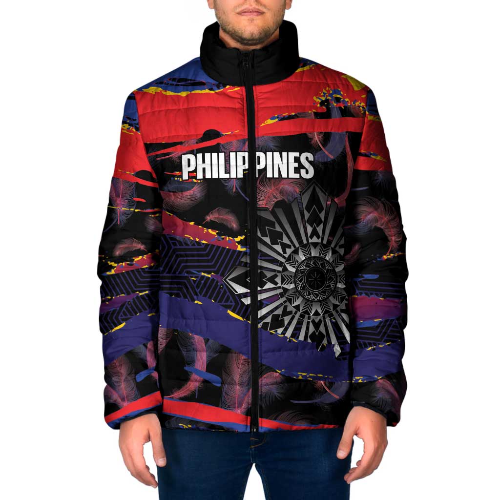 Personalised Philippines Sun Tattoo Padded Jacket Feathers Filipinas Grunge Style Black