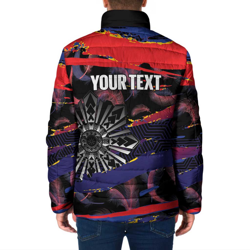 Personalised Philippines Sun Tattoo Padded Jacket Feathers Filipinas Grunge Style Black