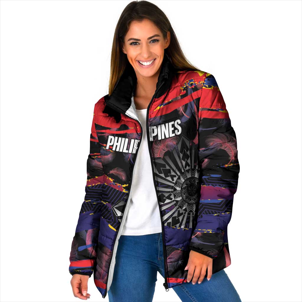 Personalised Philippines Sun Tattoo Padded Jacket Feathers Filipinas Grunge Style Black