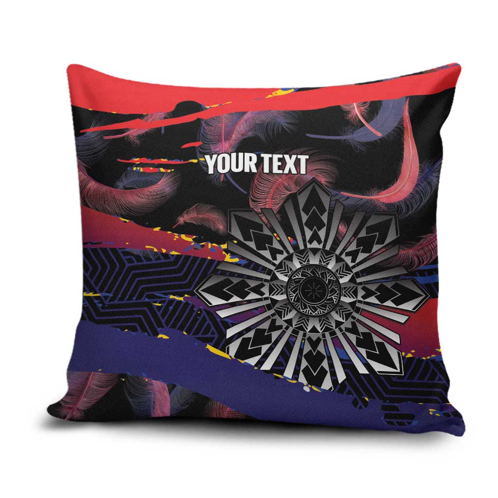 Personalised Philippines Sun Tattoo Pillow Cover Feathers Filipinas Grunge Style Black