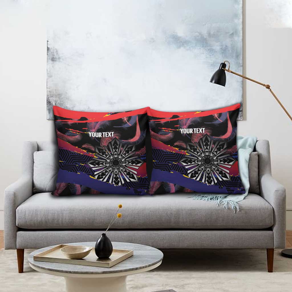 Personalised Philippines Sun Tattoo Pillow Cover Feathers Filipinas Grunge Style Black