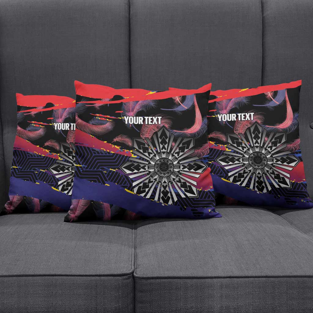 Personalised Philippines Sun Tattoo Pillow Cover Feathers Filipinas Grunge Style Black