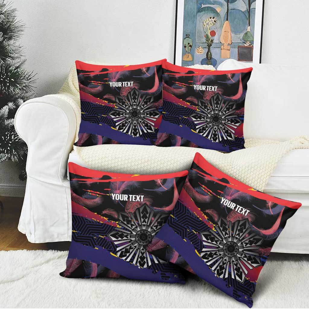 Personalised Philippines Sun Tattoo Pillow Cover Feathers Filipinas Grunge Style Black