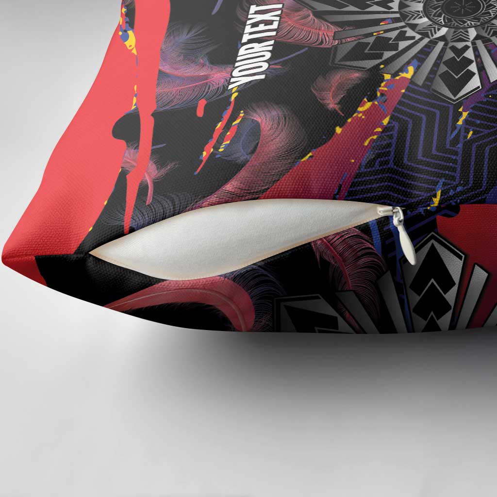 Personalised Philippines Sun Tattoo Pillow Cover Feathers Filipinas Grunge Style Black
