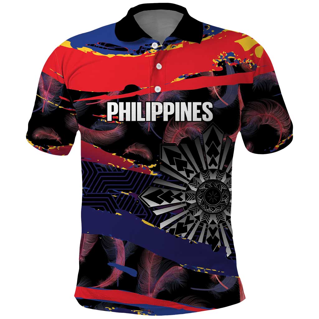 Personalised Philippines Sun Tattoo Polo Shirt Feathers Filipinas Grunge Style Black