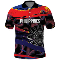 Personalised Philippines Sun Tattoo Polo Shirt Feathers Filipinas Grunge Style Black