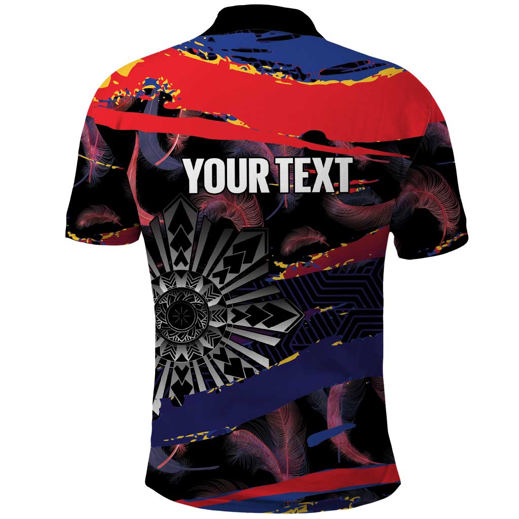 Personalised Philippines Sun Tattoo Polo Shirt Feathers Filipinas Grunge Style Black