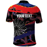 Personalised Philippines Sun Tattoo Polo Shirt Feathers Filipinas Grunge Style Black