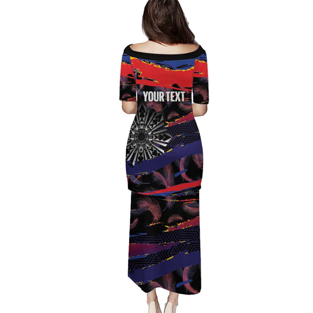 Personalised Philippines Sun Tattoo Puletasi Feathers Filipinas Grunge Style Black