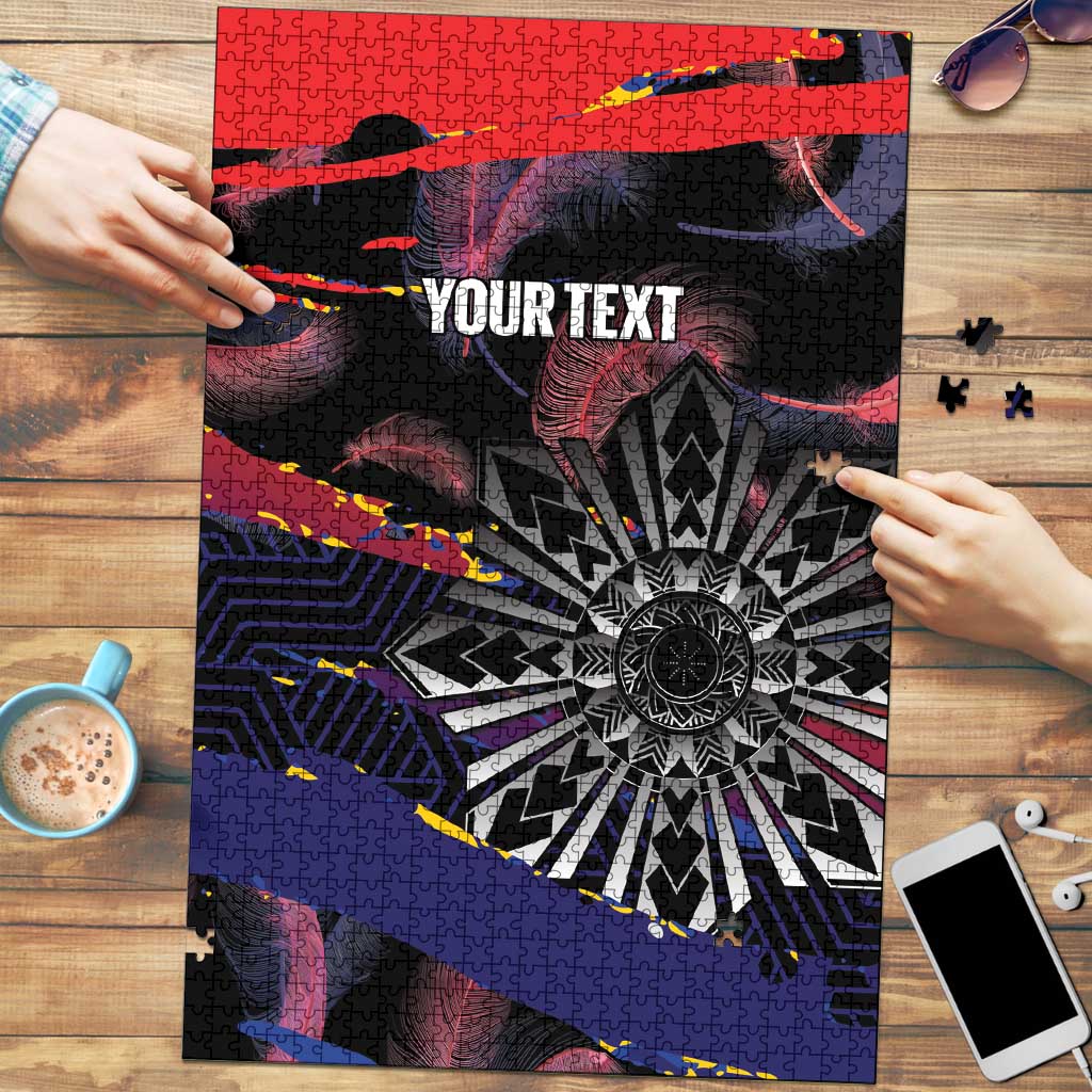 Personalised Philippines Sun Tattoo Puzzle Feathers Filipinas Grunge Style Black