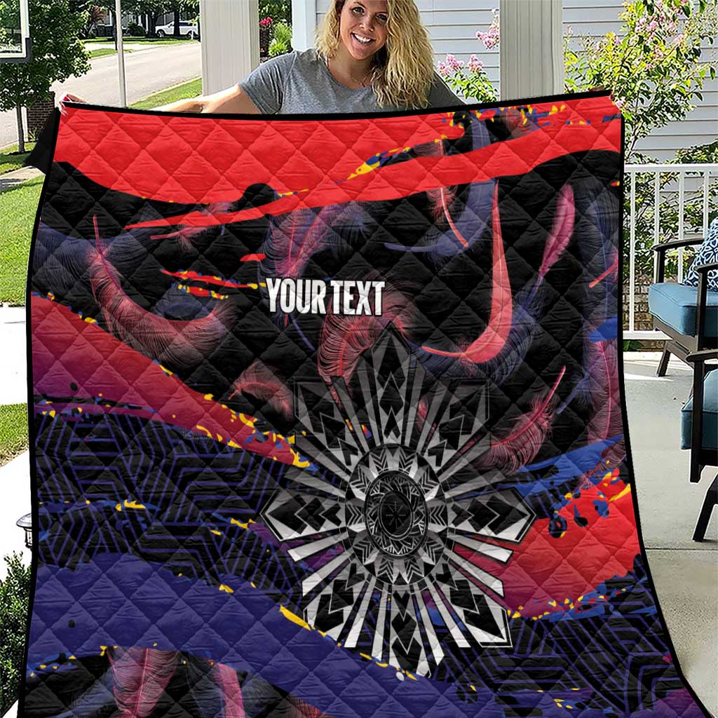 Personalised Philippines Sun Tattoo Quilt Feathers Filipinas Grunge Style Black