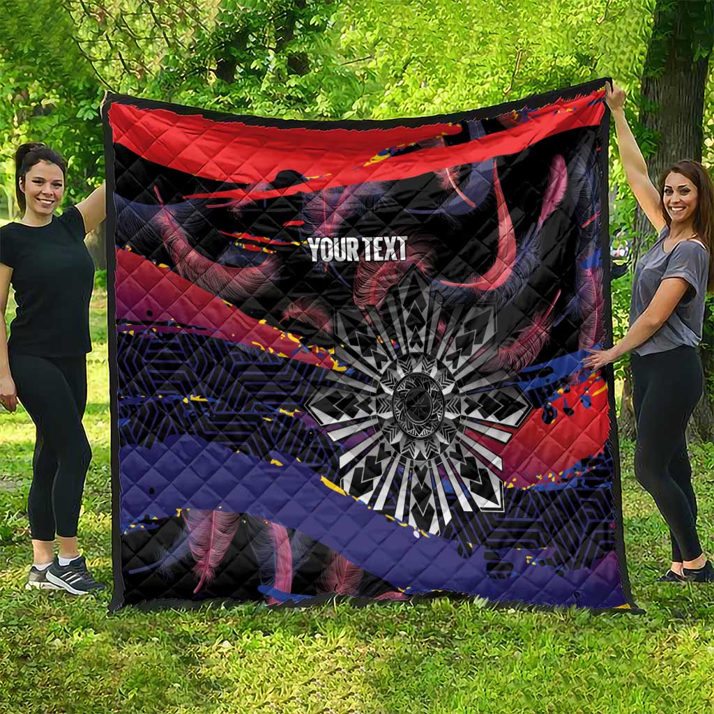 Personalised Philippines Sun Tattoo Quilt Feathers Filipinas Grunge Style Black